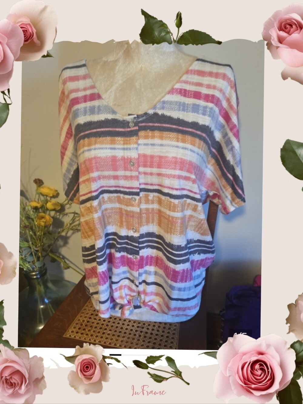 Nwt Zac & Rachel  Button-Front Top in Pink, Orange, Black & White